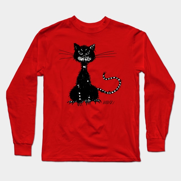 Ragged Evil Black Cat Long Sleeve T-Shirt by Boriana Giormova